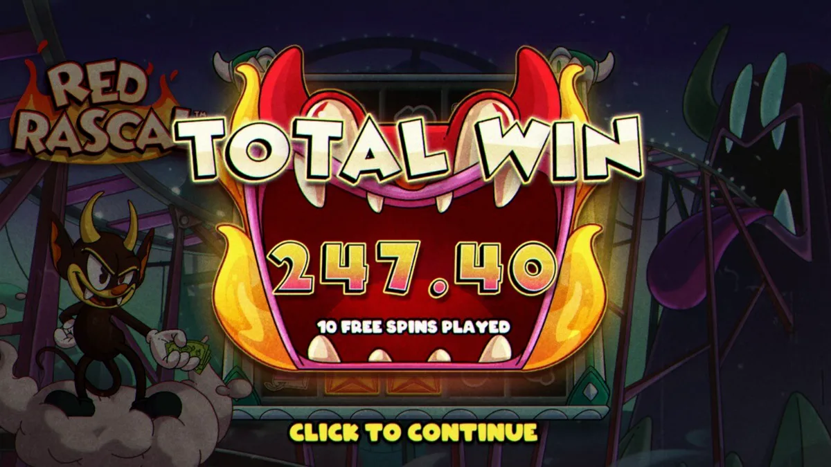 O slot Red Rascal com seu tema de circo sombrio e estilo artístico de desenho animado.