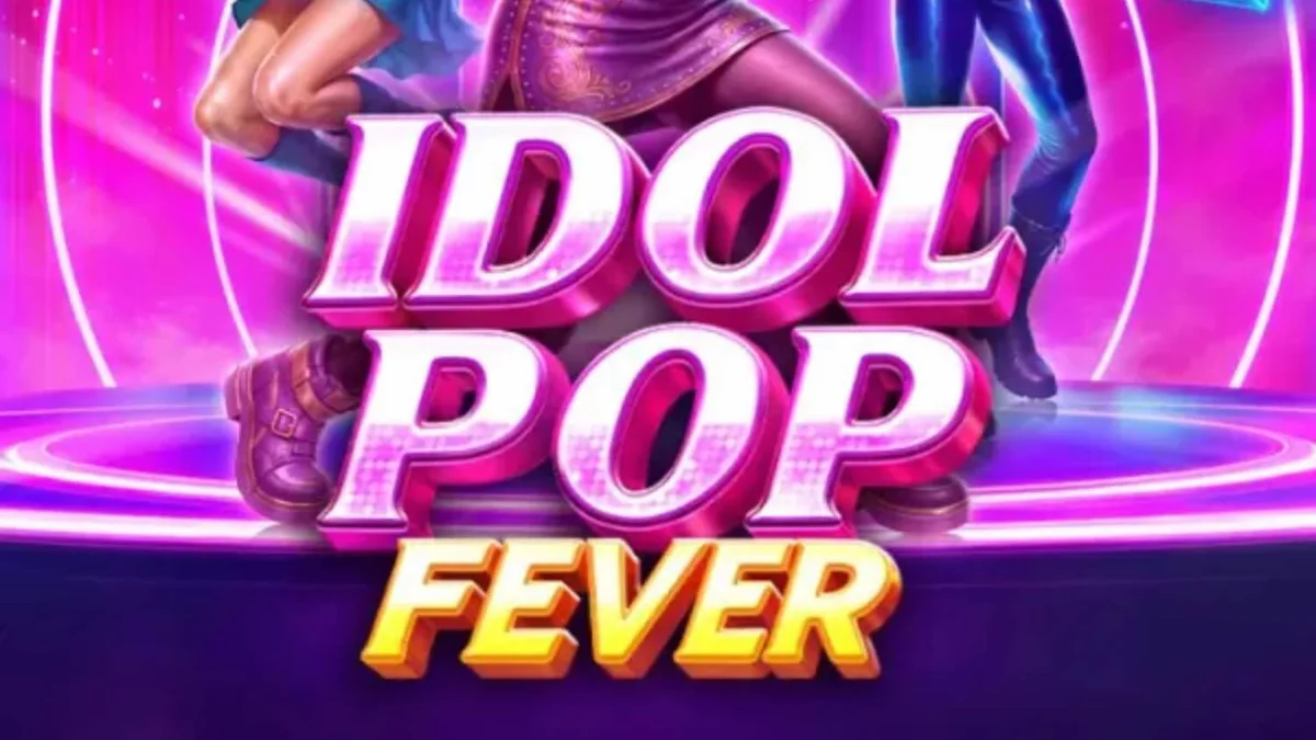 Interface vibrante do slot Idol Pop Fever com elementos de palco e luzes neon